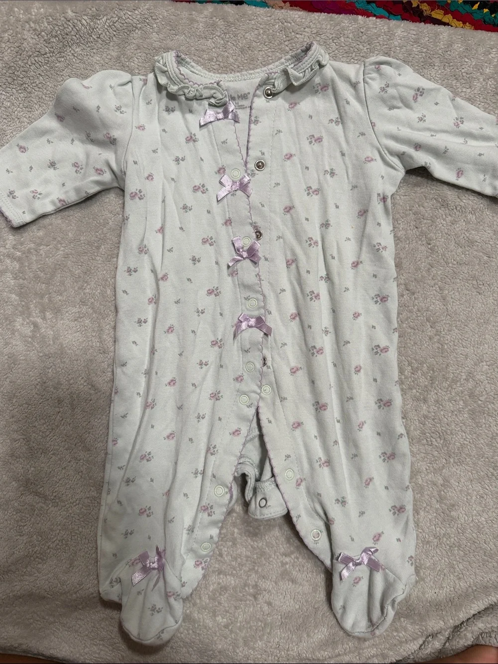 Little Me White Footed One-Piece with Pink Floral Bows
